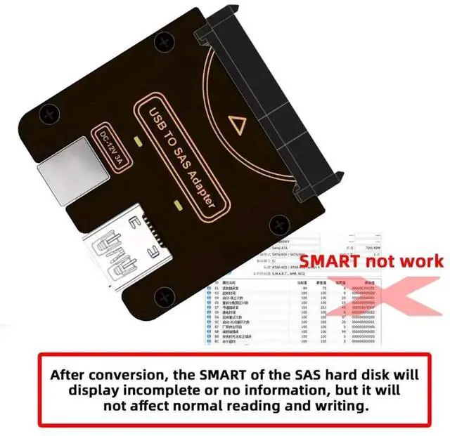 Alt view image 2 of 7 - AJMRTC SFF8482 SAS 29Pin to USB 3.0 Hard Drive RAID Adapter, 5Gbps SAS SATA HDD Converter with Builtin Chipset & Power Port, Requires External 12V/3A Power Supply