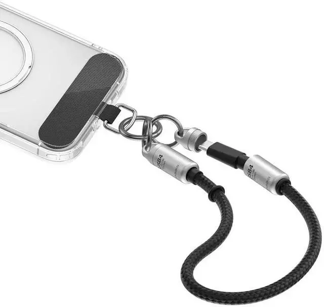 Main image of AJMRTC USB4 Lanyard USBC to USBC Cable 1Ft 30cm Silver, 80Gbps 240W Fast Charging 8K@60Hz Portable Wrist Strap Cord for iPhone 17 16 15 Pro Max, iPad Pro, Thunderbolt 5/4/3, External SSD