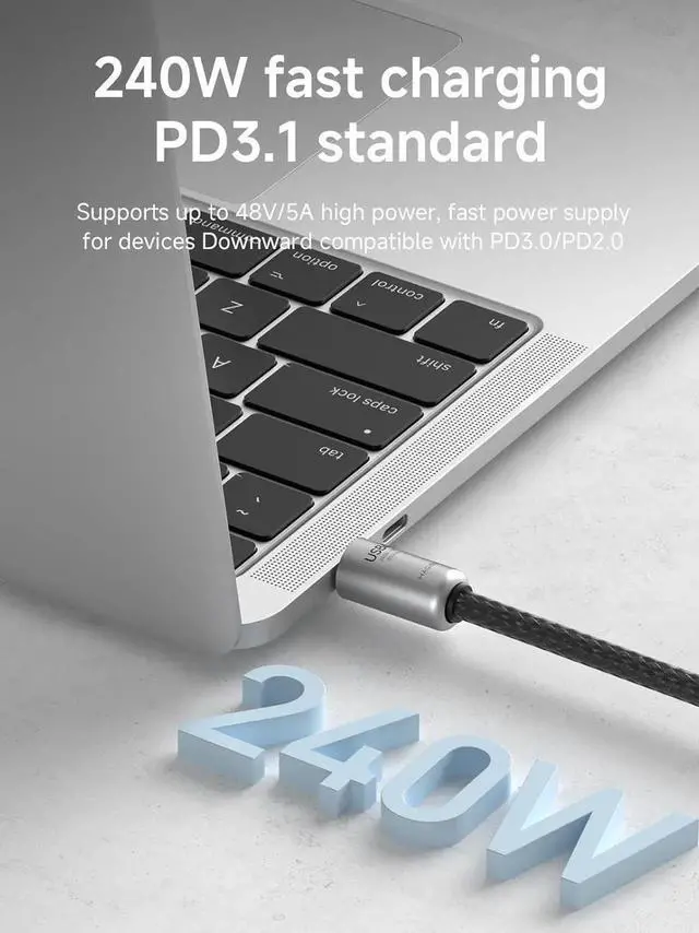 Alt view image 7 of 7 - AJMRTC USB4 Lanyard USBC to USBC Cable 1Ft 30cm Silver, 80Gbps 240W Fast Charging 8K@60Hz Portable Wrist Strap Cord for iPhone 17 16 15 Pro Max, iPad Pro, Thunderbolt 5/4/3, External SSD