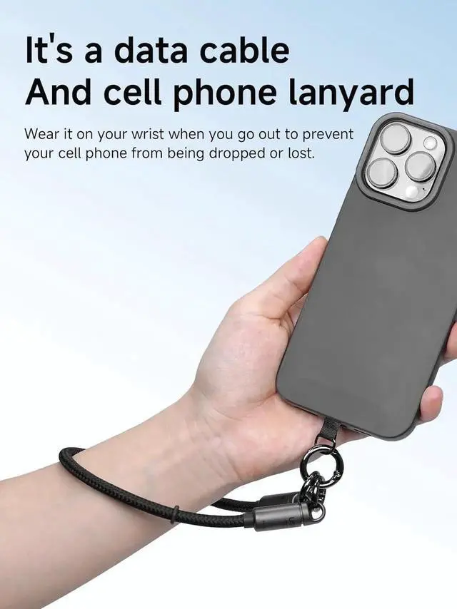 Alt view image 4 of 7 - AJMRTC USB4 Lanyard USBC to USBC Cable 1Ft 30cm Silver, 80Gbps 240W Fast Charging 8K@60Hz Portable Wrist Strap Cord for iPhone 17 16 15 Pro Max, iPad Pro, Thunderbolt 5/4/3, External SSD