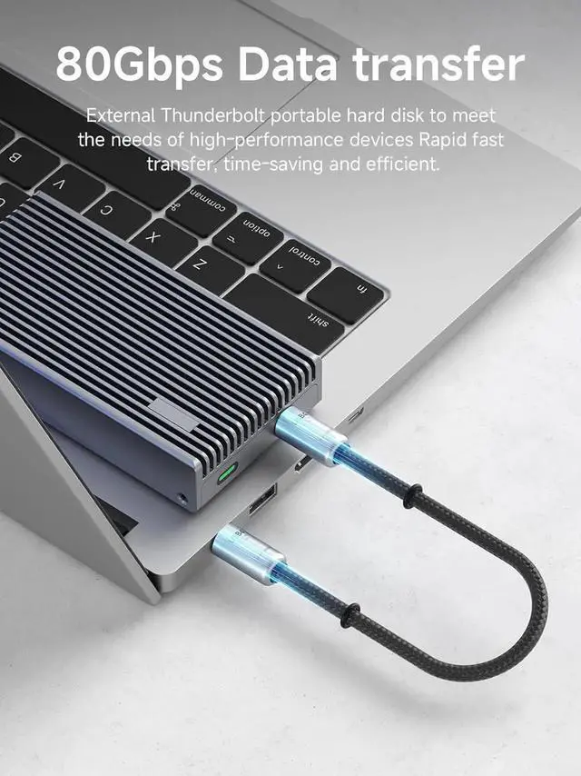 Alt view image 3 of 7 - AJMRTC USB4 Lanyard USBC to USBC Cable 1Ft 30cm Silver, 80Gbps 240W Fast Charging 8K@60Hz Portable Wrist Strap Cord for iPhone 17 16 15 Pro Max, iPad Pro, Thunderbolt 5/4/3, External SSD