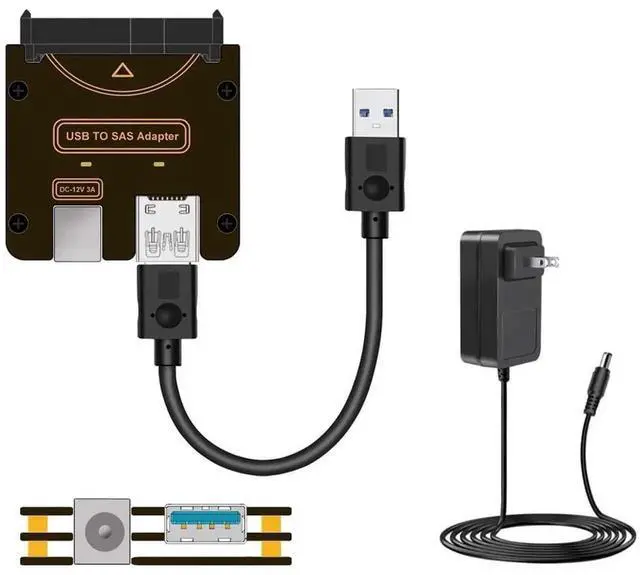 Main image of AJMRTC 29Pin SFF8482 SAS to USB 3.0 HDD RAID Adapter, 5Gbps SAS SATA Hard Drive Converter with Builtin Chipset & Power Port, Requires Separate 12V/3A Power Supply