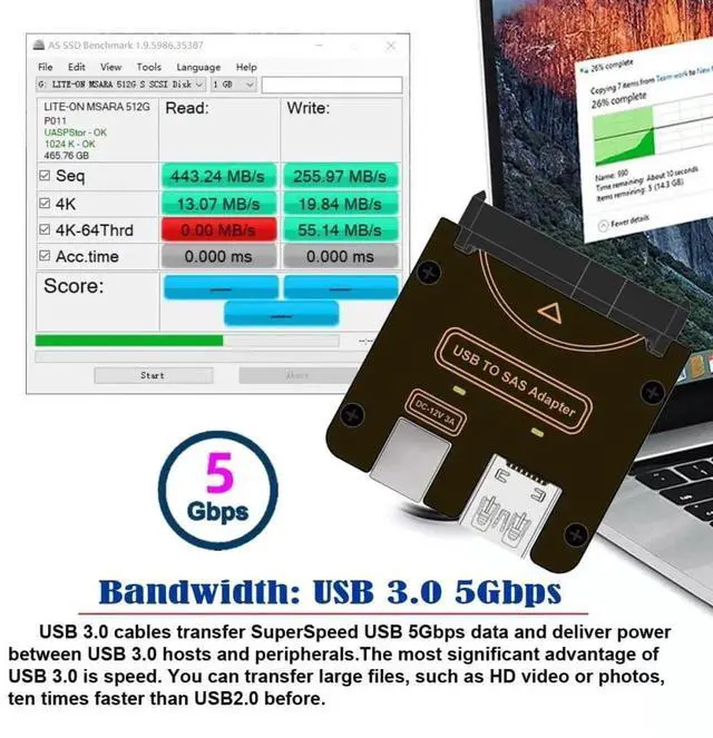 Alt view image 5 of 7 - AJMRTC 29Pin SFF8482 SAS to USB 3.0 HDD RAID Adapter, 5Gbps SAS SATA Hard Drive Converter with Builtin Chipset & Power Port, Requires Separate 12V/3A Power Supply