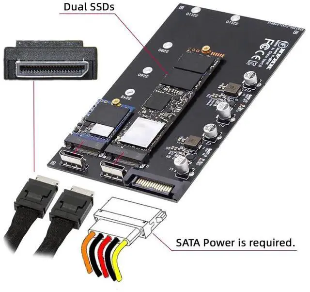 Alt view image 4 of 7 - AJMRTC M.2 to OCuLink Adapter, PCIe NVMe AHCI MKey SSD 2to2 SFF8611 / SFF8612 Expansion Card, Supports 2230 2242 2280 22110mm M.2 SSD for eGPU, External Storage