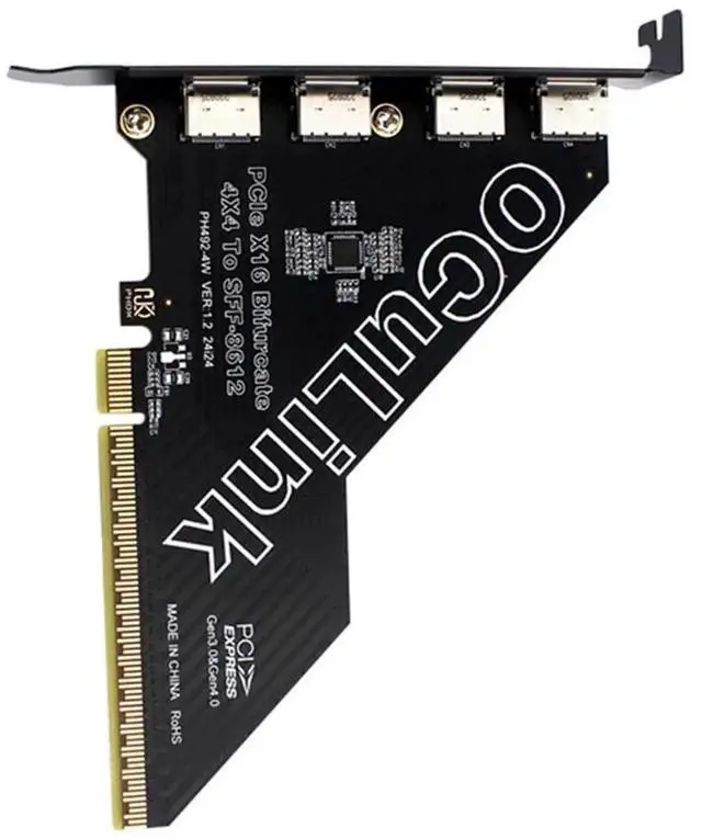 Main image of AJMRTC 4Port PCIe 4.0 X16 to OCuLink Adapter Card, SFF8611 SFF8612 PCIExpress Expansion Adapter with 12cm FullHeight Bracket for eGPU Dock U.2 NVMe SSD, Requires x4x4x4x4 PCIe Bifurcation