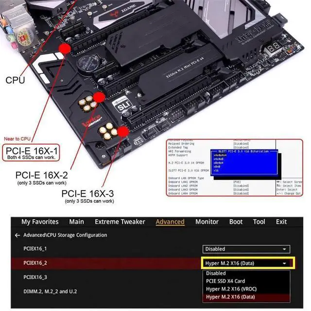 Alt view image 4 of 7 - AJMRTC 4Port PCIe 4.0 X16 to OCuLink Adapter Card, SFF8611 SFF8612 PCIExpress Expansion Adapter with 12cm FullHeight Bracket for eGPU Dock U.2 NVMe SSD, Requires x4x4x4x4 PCIe Bifurcation