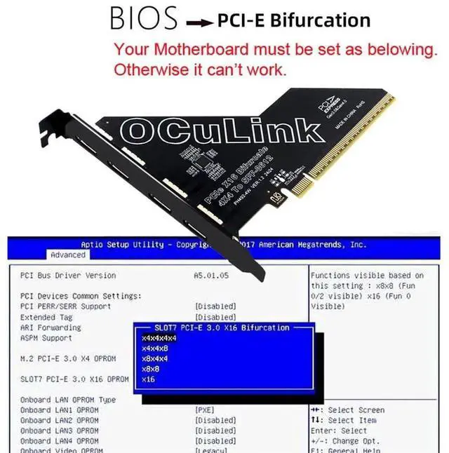 Alt view image 3 of 7 - AJMRTC 4Port PCIe 4.0 X16 to OCuLink Adapter Card, SFF8611 SFF8612 PCIExpress Expansion Adapter with 12cm FullHeight Bracket for eGPU Dock U.2 NVMe SSD, Requires x4x4x4x4 PCIe Bifurcation