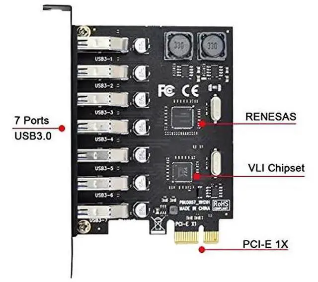 Alt view image 6 of 7 - AJMRTC 7Port PCIE to USB 3.0 HUB Expansion Card, PCIExpress Internal USB3.0 Adapter 5Gbps HighSpeed Hub for Desktop Motherboard, FullHeight Bracket Included
