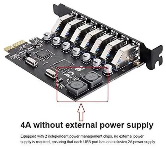 Alt view image 3 of 7 - AJMRTC 7Port PCIE to USB 3.0 HUB Expansion Card, PCIExpress Internal USB3.0 Adapter 5Gbps HighSpeed Hub for Desktop Motherboard, FullHeight Bracket Included