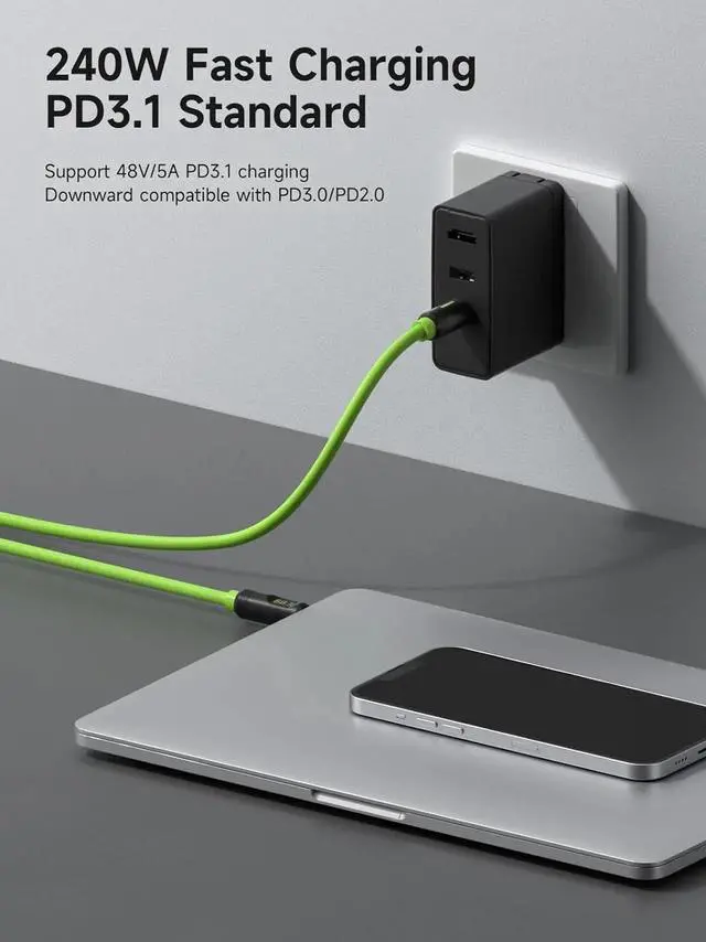 Alt view image 7 of 7 - AJMRTC USB4 Cable, LEDDisplay USBC 240W PD Fast Charging Cord, 8K@60Hz Video 40Gbps Data Transfer Compatible with Thunderbolt 4/3 for iPhone 17 16 15 Pro Max, iPad, MacBook Pro Air