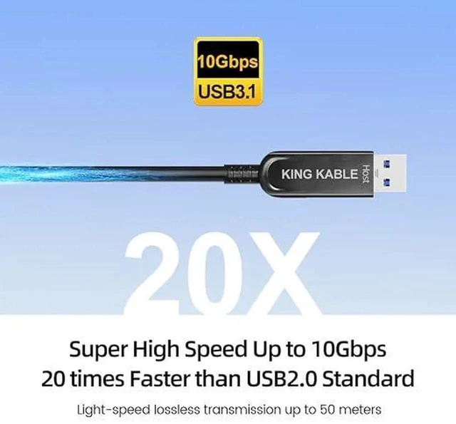Alt view image 2 of 6 - Optical Fiber USB3.1 Gen2 Type A to B Cable 10Gbps Backward Comaptible with USB3.0 USB2.0 USB1.1 Version 10M/30FT