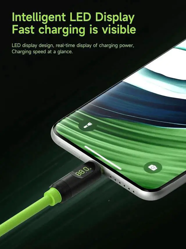 Alt view image 2 of 7 - AJMRTC Braided Green USB4 Cable 3.3FT, LEDDisplay USBC 240W PD Fast Charging Cord,8K@60Hz Video 40Gbps Data Transfer Compatible with Thunderbolt 4/3 for iPhone 17 16 15 Pro Max, iPad, MacBook Pro Ai