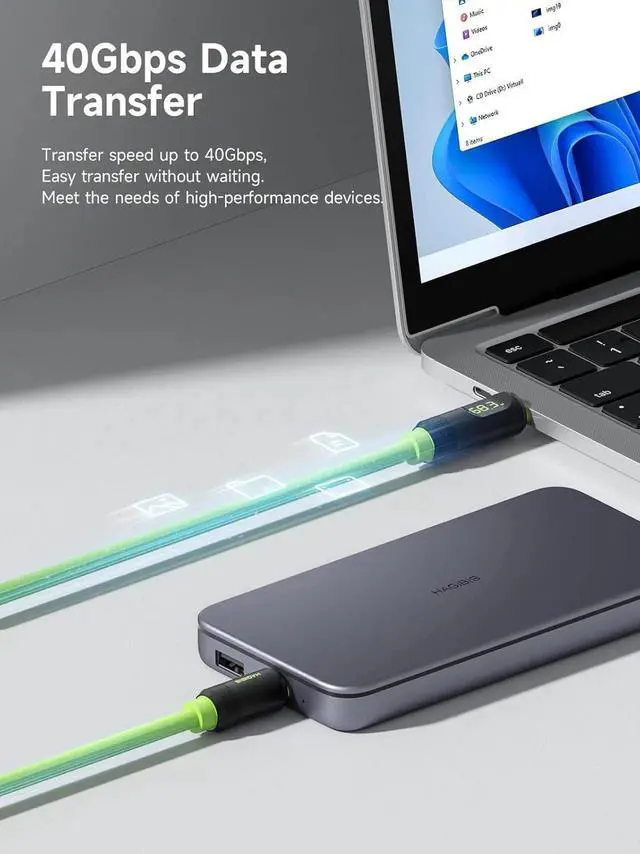 Alt view image 4 of 7 - AJMRTC Braided Green USB4 Cable 3.3FT, LEDDisplay USBC 240W PD Fast Charging Cord,8K@60Hz Video 40Gbps Data Transfer Compatible with Thunderbolt 4/3 for iPhone 17 16 15 Pro Max, iPad, MacBook Pro Ai