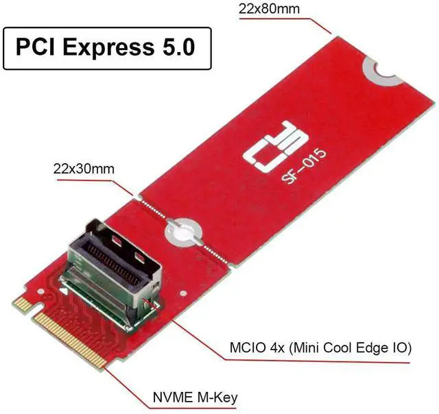 Alt view image 2 of 7 - AJMRTC M.2 MKey to Mini Cool Edge IO MCIO Female Host Adapter, PCIE 5.0 / 4.0 NVMe SSD Converter Card, Supports 2230 2280 M.2 NVMe SSD for Workstation Server Storage Expansion