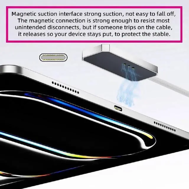 Alt view image 5 of 7 - AJMRTC USBC to Magnetic Smart Connector Charging Cable 2M,18W Fast Charging Alloy Magnetic Charger Cord for iPad Air 10.9" 11" M2 M3 20202025, iPad Pro 11" 20182022 Charge Cable