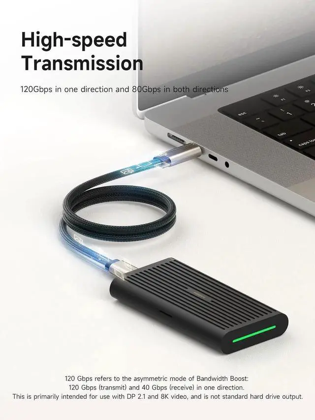 Alt view image 3 of 7 - AJMRTC IntelCertified TBT5 USBC Cable 1.6Ft Titanium,120Gbps Data 240W PD Fast Charging 16K@60Hz Video Cord for Thunderbolt 5/4/3, USB4, iPhone 17 16 15, MacBook, USBC Laptops