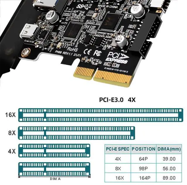 Alt view image 2 of 7 - AJMRTC PCIE 4X to 4Port 10Gbps Expansion Card, USBA USBC USB3.0 20Pin USB3.1 Gen2 FrontPanel Socket Adapter with ASM3142 & VL822 Dual Chipset for Desktop Motherboard