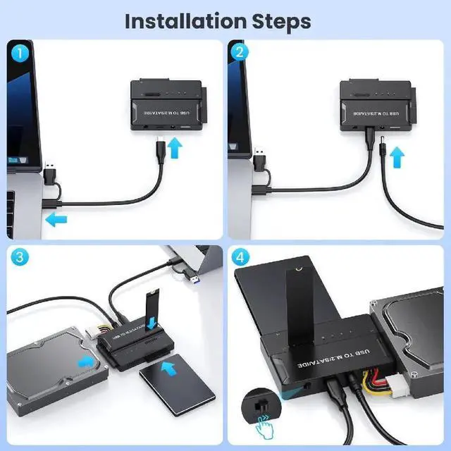Alt view image 5 of 7 - AJMRTC Vertical Docking Station PCBA Board, USB3.0 & USBC to M.2 NVMe MKey NGFF, SATA 2.5/3.5Inch, IDE 40Pin SSD HDD External Enclosure Adapter, Requires 12V/3A Power Supply