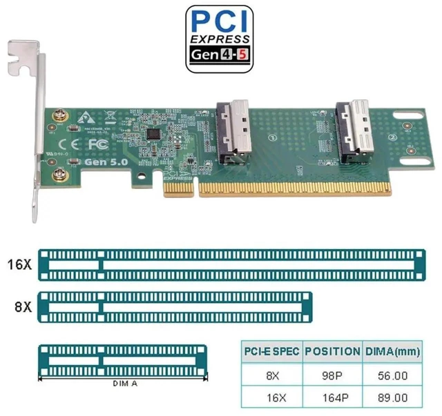 Alt view image 4 of 7 - AJMRTC Dual MCIO 8i SFFTA1016 VROC Adapter, PCIExpress 5.0 x16 Virtual RAID Host Card, Mini Cool Edge IO Expansion for Motherboard NVMe SSD, External GPU Graphics Card, Workstation Server Storage