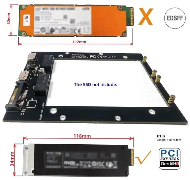Alt view image 3 of 3 - AJMRTC Dual SFF8612 OCuLink PCIe 4.0 Host Carrier Adapter, Dual GENZ EDSFF Ruler1U Short E1.S SSD with Heatsink, Supports 9.5mm 15mm 25mm Drives, Compatible PM9A3 PM9D3 P5801X for Server Storage Ex
