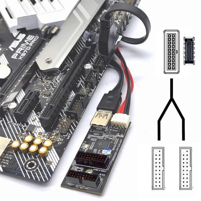 Alt view image 6 of 7 - AJMRTC 1920Pin / TypeE Header to Dual USB3.0 1920Pin Female PCBA Adapter, 1to2 Splitter HUB 5Gbps Internal Motherboard Header Expansion for Desktop PC FrontCase Panel