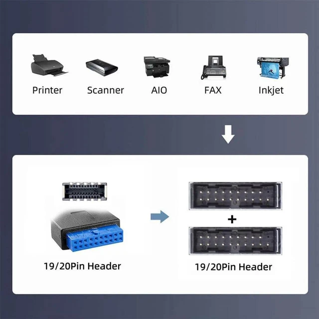 Alt view image 5 of 7 - AJMRTC 1920Pin / TypeE Header to Dual USB3.0 1920Pin Female PCBA Adapter, 1to2 Splitter HUB 5Gbps Internal Motherboard Header Expansion for Desktop PC FrontCase Panel