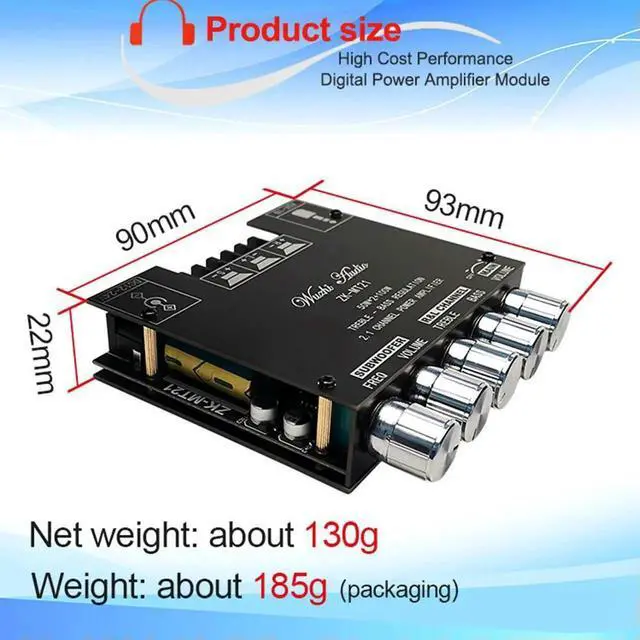 Alt view image 3 of 3 - AJMRTC 2.1 Channel Bluetooth Power Amplifier Module, 100W Subwoofer + 50W×2 HiFi Digital Audio Amp Board, Wireless Bluetooth Audio Receiver Amplifier Board for Home Theater Speakers DIY Audio System