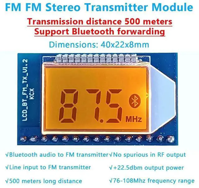 Alt view image 2 of 3 - AJMRTC FM Stereo Audio Transmitter Module, 76108MHz Digital Display FM Station Board, Bluetooth Audio Forwarding, Up to 500m Transmission Distance for DIY Broadcast Audio Projects