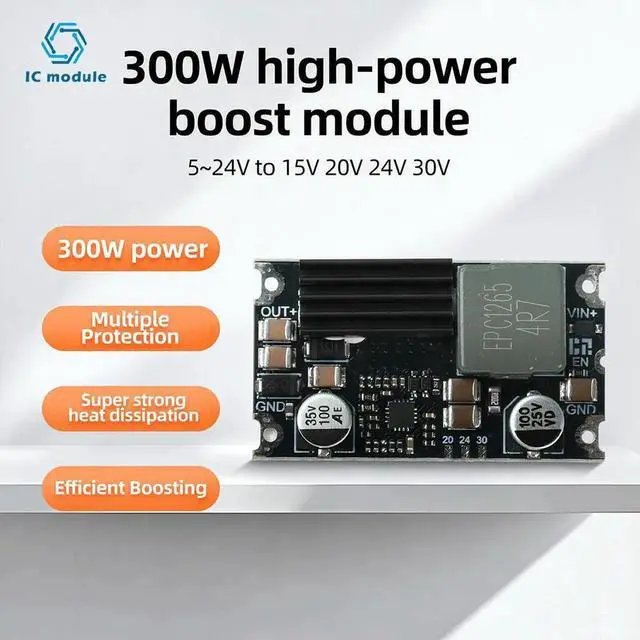Alt view image 3 of 3 - AJMRTC 300W DCDC Boost Converter Module, HighPower StepUp Power Board, DC 524V Input to 15V 20V 24V 30V Adjustable Output, 95% Efficiency for Automotive and Industrial Power Applications
