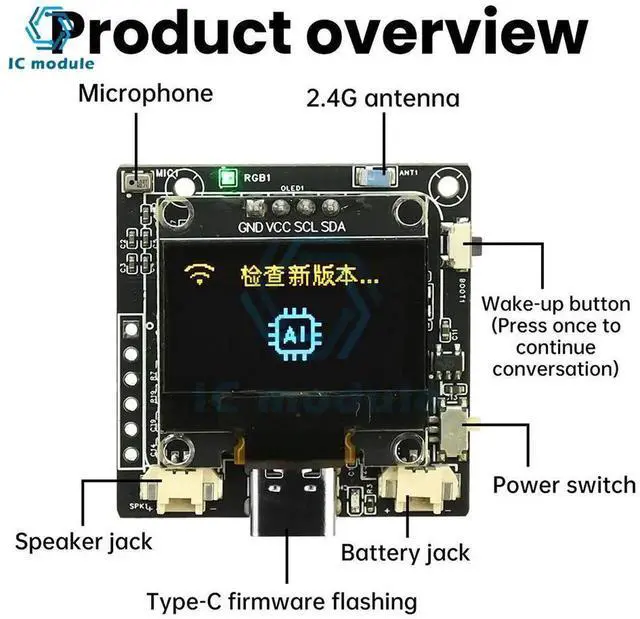 Alt view image 2 of 3 - AJMRTC ESP32C3 Voice Assistant Module with 0.96" OLED Display, AI Speech Dialogue Development Board, WiFi BLE Wireless Module for Robot and Smart Device DIY Projects