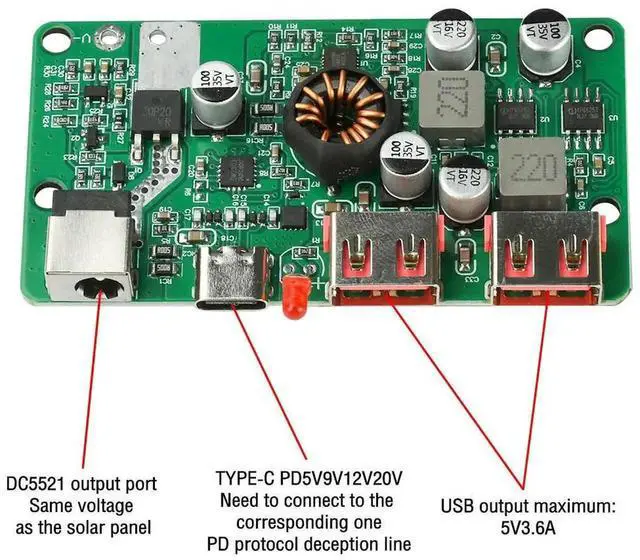 Alt view image 2 of 3 - AJMRTC Solar Voltage Stabilizer Charging Module, PD 100W TypeC Dual USB QC3.0 Output, DIY Electronic Module for 12V Solar System, Laptop and Device Charging Projects