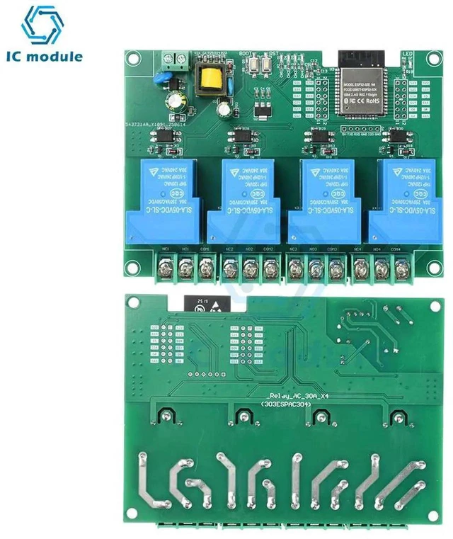 Alt view image 2 of 3 - AJMRTC ESP32 Development Board 4Channel BT Relay Module, AC 220V 30A 4 Way Relay Control Board, Bluetooth Wireless Switch Module, Supports Secondary Development for Home Automation DIY IoT Project