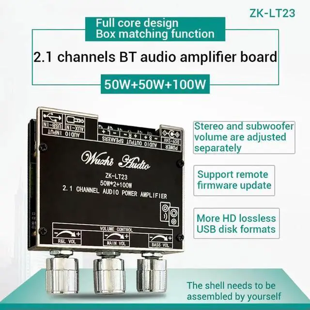 Main image of AJMRTC ZKLT23 2.1Channel Bluetooth Audio Amplifier Board, 50W+50W+100W Subwoofer TWS True Wireless Stereo Power Amp Module for Home Speaker, DIY Audio System