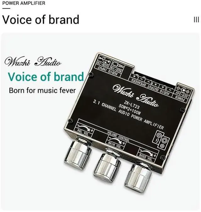 Alt view image 2 of 3 - AJMRTC ZKLT23 2.1Channel Bluetooth Audio Amplifier Board, 50W+50W+100W Subwoofer TWS True Wireless Stereo Power Amp Module for Home Speaker, DIY Audio System