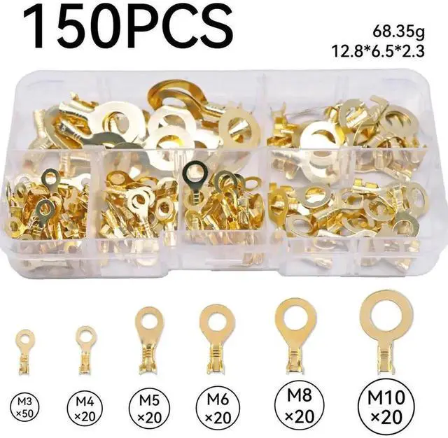 Main image of AJMRTC Ring Cable Lugs, 10.0mm Hole Wire Connectors, 20Pcs Copper Ring Terminals for Electrical Wire Crimp Connection, Assorted Sizes Available, Real Color May Vary, Slight Measurement Deviation Exist