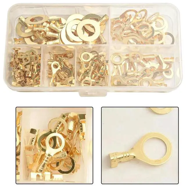 Alt view image 2 of 3 - AJMRTC Ring Cable Lugs, 10.0mm Hole Wire Connectors, 20Pcs Copper Ring Terminals for Electrical Wire Crimp Connection, Assorted Sizes Available, Real Color May Vary, Slight Measurement Deviation Exist