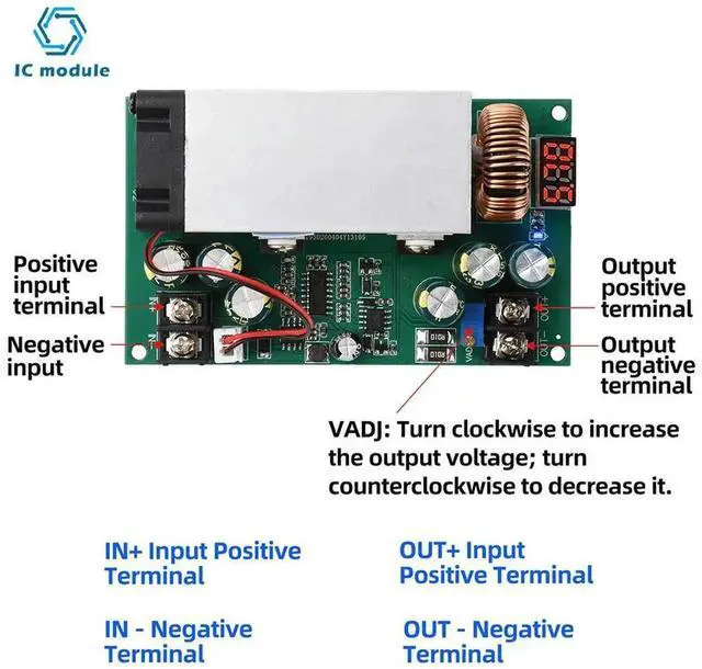 Alt view image 3 of 3 - AJMRTC 600W DCDC Adjustable StepDown Buck Power Supply Module, 12V75V Input to 5V60V 25A Output with Digital Voltage Display for Battery Charging, Industrial Equipment and DIY Power Projects
