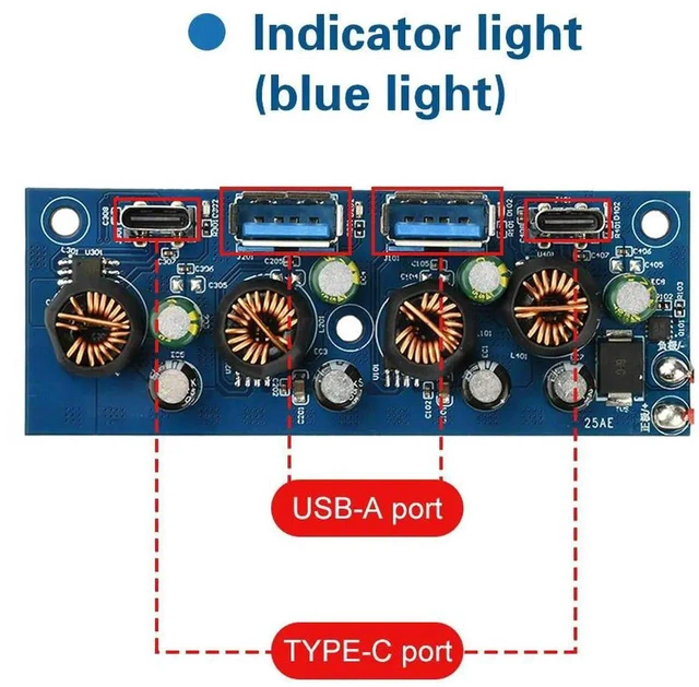 Alt view image 4 of 6 - AJMRTC DC 930V Input PD2.0 PD3.0 MultiProtocol Fast Charging StepDown Module, 10A HighPower Desktop Charger Board with TypeC and USBA Port for Embedded Refitting DIY Power Supply Project