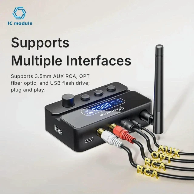 Alt view image 3 of 3 - AJMRTC 2in1 BT 5.3 Receiver Transmitter HiFi Audio Adapter, Fiber Optic Input Output Lossless Digital Sound Converter for Home Stereo System TV Speaker Wireless Audio Transmission