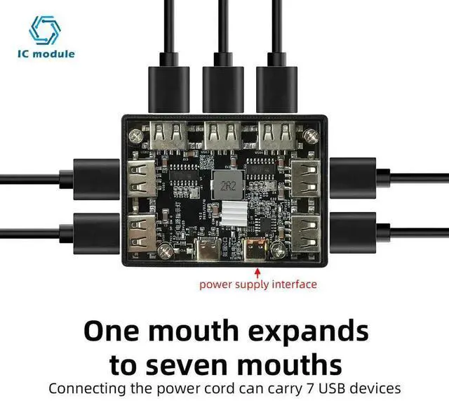 Alt view image 3 of 3 - AJMRTC USB 2.0 7Port Hub Expansion Board with Dual TypeC Ports, 40W Output OTG MultiDevice Connection Splitter Module for PC Laptop Computer Peripheral Accessory Expansion DIY Projects