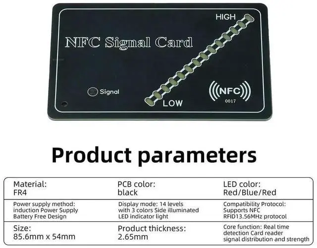 Alt view image 2 of 3 - AJMRTC 13.56MHz RFID NFC Test Card V1.1, 14Level TriColor LED Inductive Power Detector Card, Contactless Field Strength Tester for RFID NFC Reader Production Line Inspection Debugging Projects