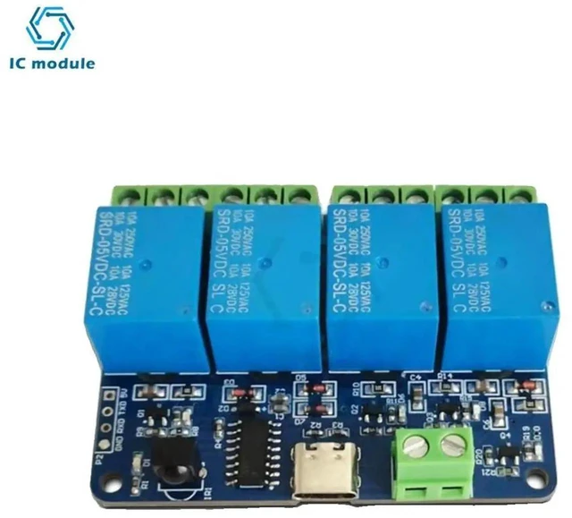 Alt view image 3 of 3 - AJMRTC DC5V 4Channel IR Remote Control Relay Module with TypeC Power Port, Infrared Receiver Relay Board Supports Selflocking Jog Interlocking Modes for Smart Home Switch DIY Automation Control Pro