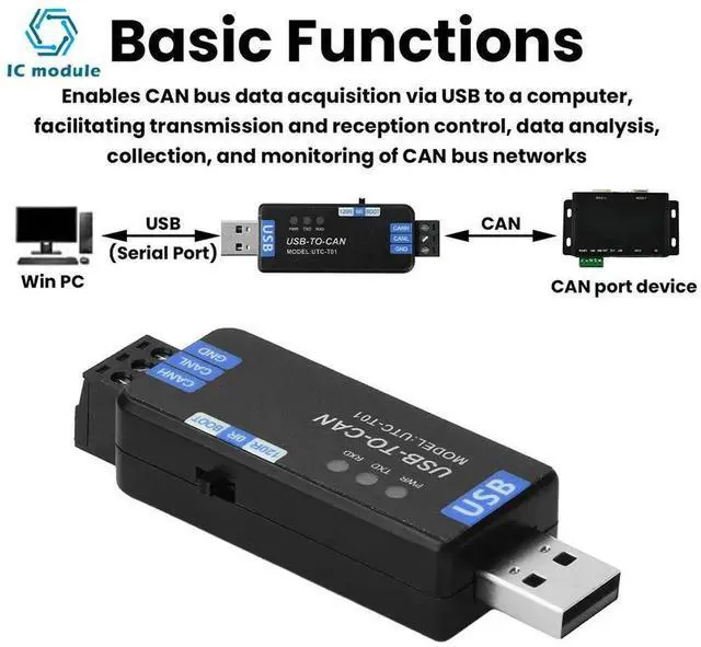 Alt view image 3 of 3 - AJMRTC USB to CAN Bus Converter Adapter with PCAN Firmware, USBCAN Communication Analyzer Module, IndustrialGrade CAN Bus Interface Adapter for Industrial Network Testing Equipment Development Debug