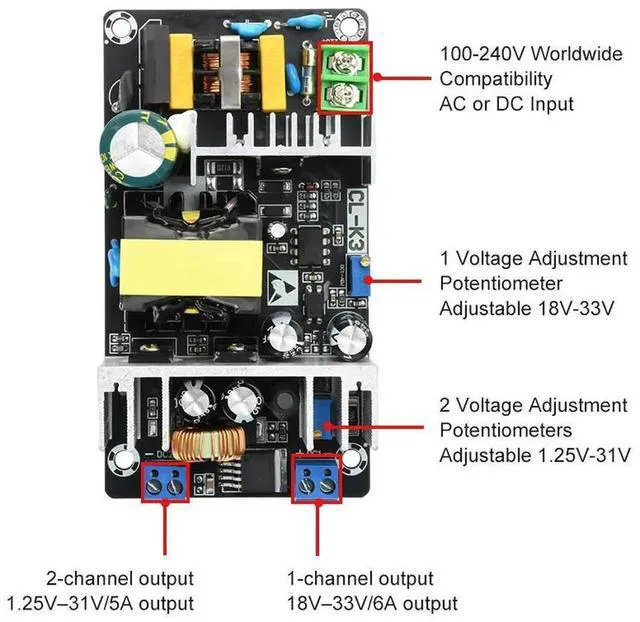 Alt view image 3 of 3 - AJMRTC 180W Buck Converter Switching Power Supply Module, AC 100240V DC 141339V to 1833V / 1.2531V Dual Output StepDown Power Electronic Kit for Industrial DIY Electronic Equipment