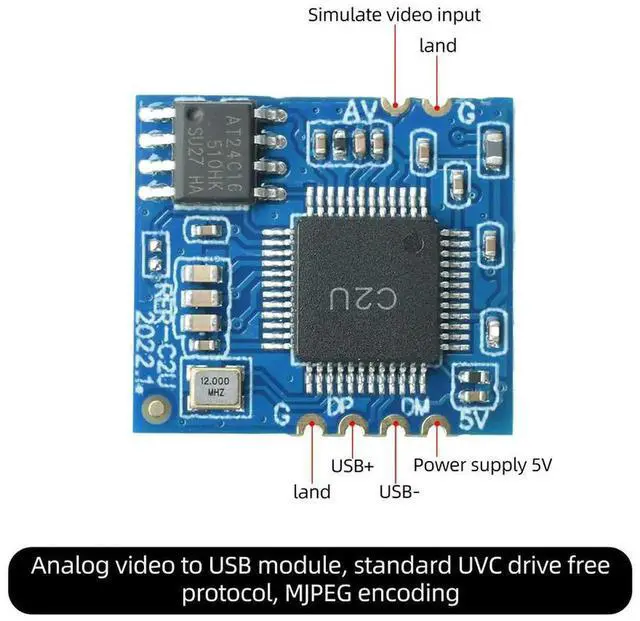 Alt view image 2 of 3 - AJMRTC UVC CVBS to USB Conversion Module, Analog AV Video Capture Board with Stamp Hole PCB, DriverFree Analog Signal Acquisition Card for CVBS CCTV Camera Video Signal Devices