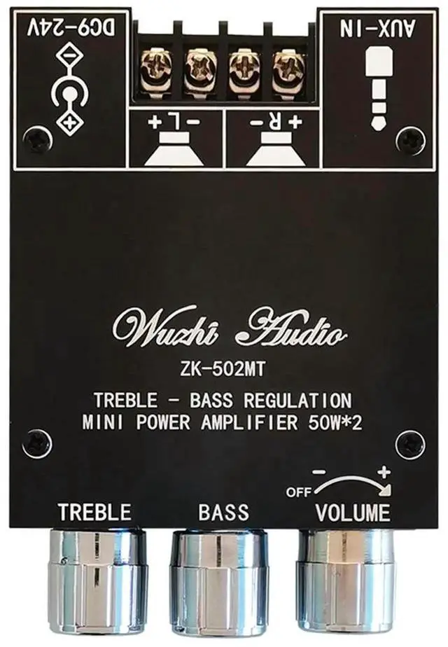 Main image of AJMRTC ZK502MT 2×50W Bluetooth 5.0 Stereo Amplifier Board, High Power Audio AMP Module with AUX Input Bass Treble Tone Adjustment for DIY Speaker Home Audio System Modification