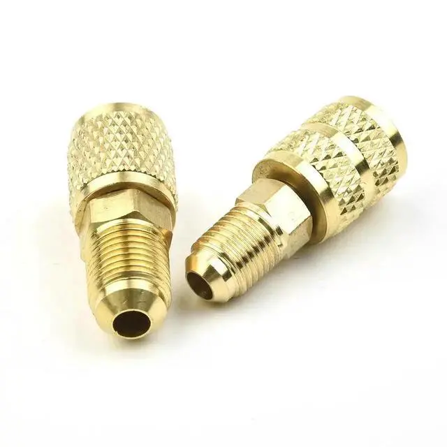 Alt view image 2 of 3 - AJMRTC Brass Air Conditioning Quick Coupler Adapter, 5/16 SAE Female to 1/4 SAE Male Flare & 5/16 SAE Male to 1/4 SAE SAE Fitting Conversion Connector for R410 R32 R22 HVAC Refrigerant Service Tools