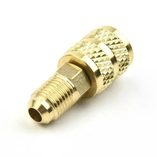 Alt view image 3 of 3 - AJMRTC Brass Air Conditioning Quick Coupler Adapter, 5/16 SAE Female to 1/4 SAE Male Flare & 5/16 SAE Male to 1/4 SAE SAE Fitting Conversion Connector for R410 R32 R22 HVAC Refrigerant Service Tools