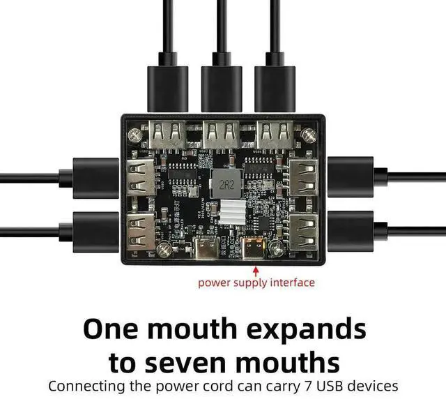 Alt view image 2 of 3 - AJMRTC MultiPort USB Expansion Hub, 7Port USB2.0 Hub with PD QC 12V Trigger Buck Board, TypeC Power Input 40W Charging Module for Device Expansion, Office Use & Electronic DIY Projects