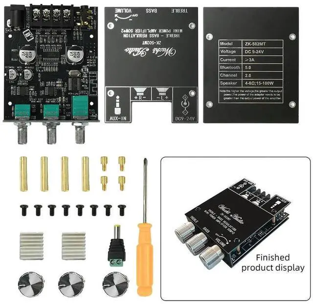 Alt view image 3 of 3 - AJMRTC ZK502MT Bluetooth 5.0 Amplifier Board, 2x50W HighPower Stereo Digital Audio Amp Module with AUX Input, Independent Bass Treble Volume Control for DIY Speaker Audio Projects